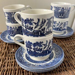 Churchill Blue Willow Cups and Saucers (6 sets/ 12 piece)